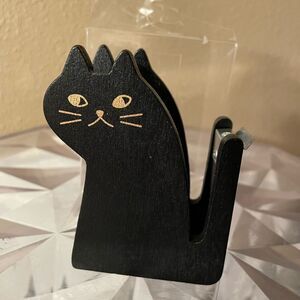 Black cat Gold Painted Eyes Wood Tape Dispenser CUTEEE!